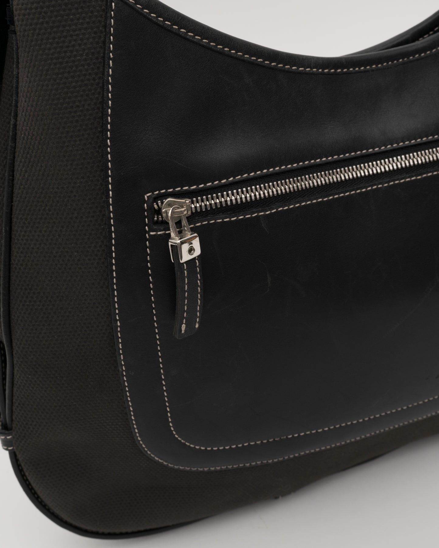 2000s SALVATORE FERRAGAMO Black Canvas + Leather Hobo Bag