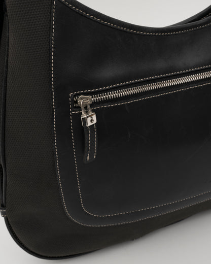 2000s SALVATORE FERRAGAMO Black Canvas + Leather Hobo Bag
