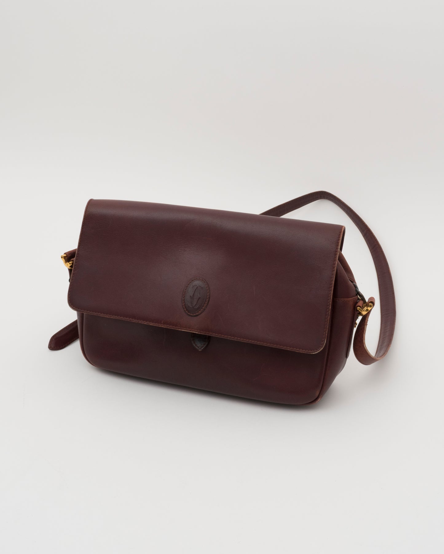 80s CARTIER Burgundy Leather Shoulder Bag (as is)