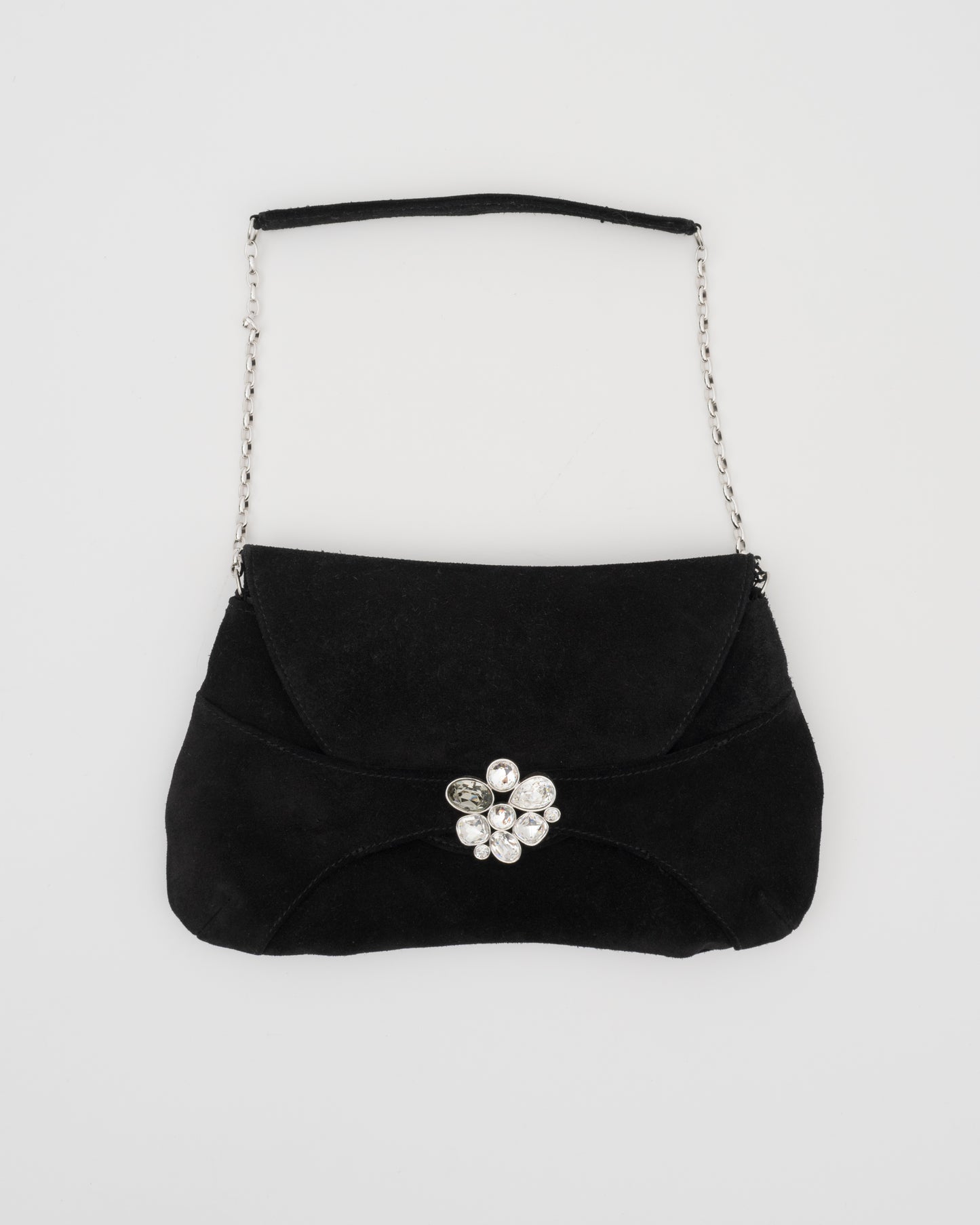 2000s SWAROVSKI Black Suede Crystal Shoulder Bag