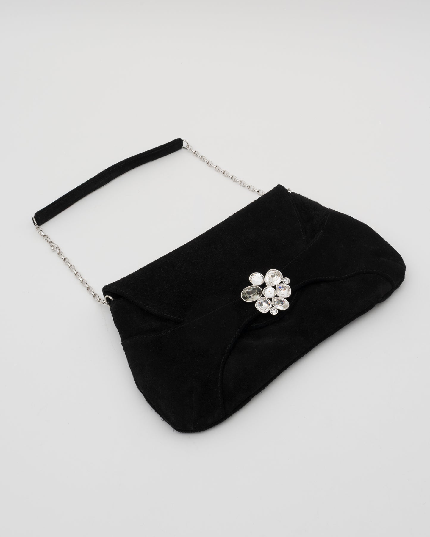 2000s SWAROVSKI Black Suede Crystal Shoulder Bag