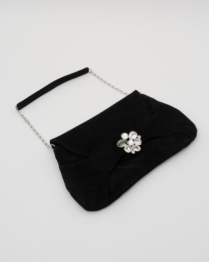 2000s SWAROVSKI Black Suede Crystal Shoulder Bag