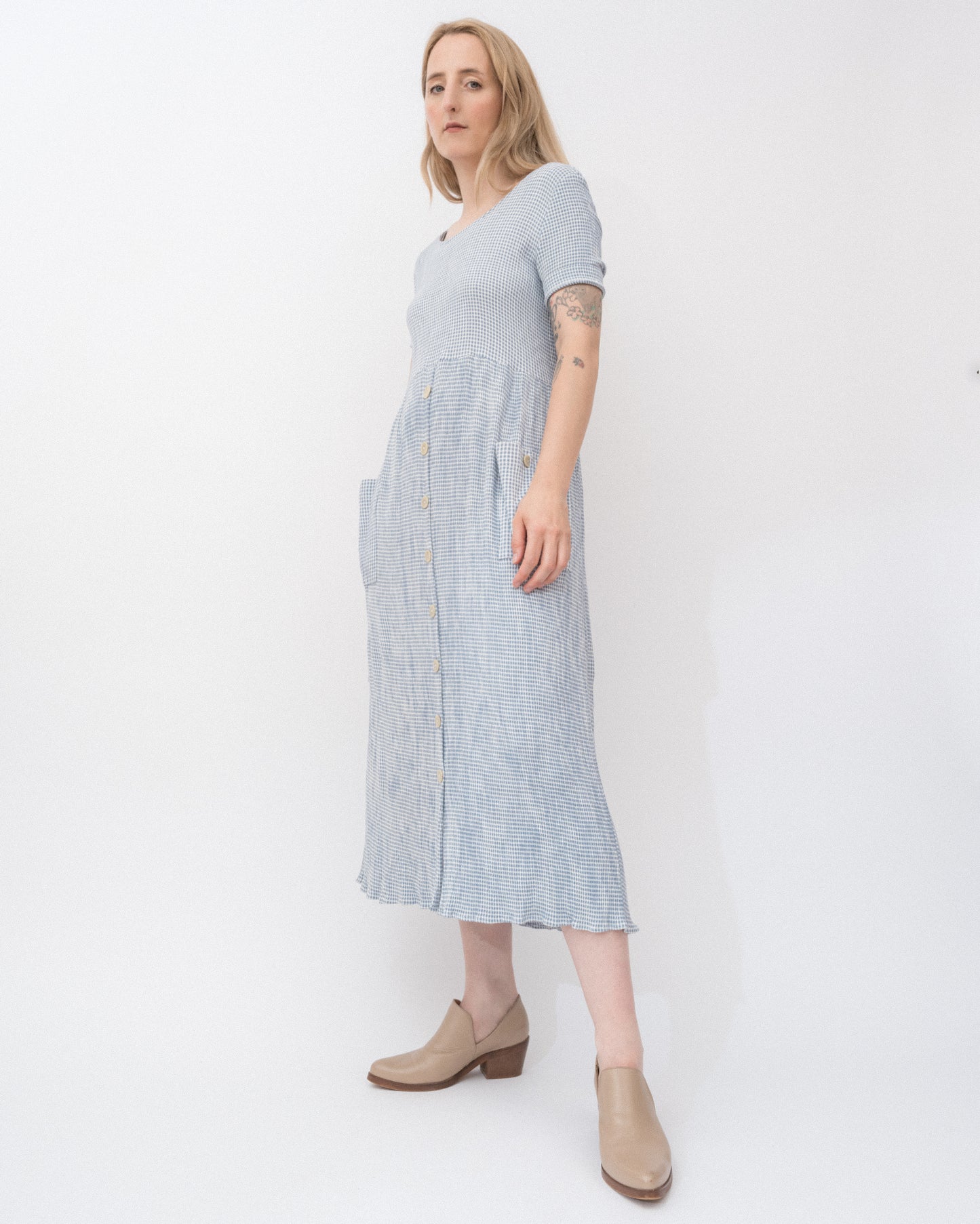 Vintage Gingham Seersucker Dress (S/M)