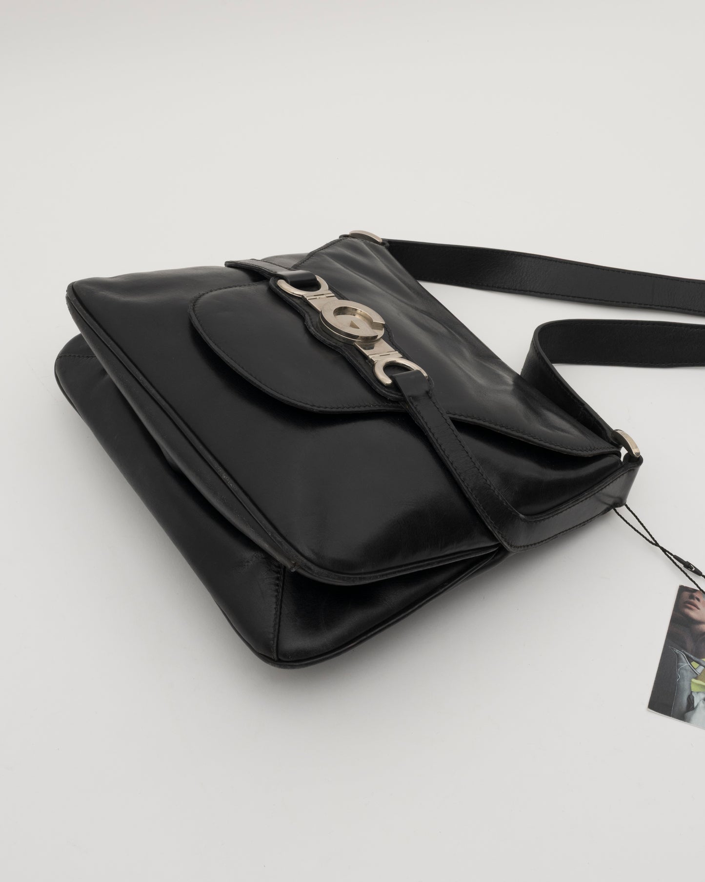 70s GUCCI Black Leather Saddle Bag