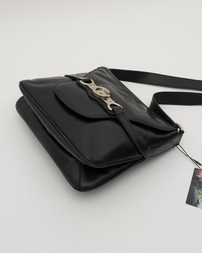 70s GUCCI Black Leather Saddle Bag