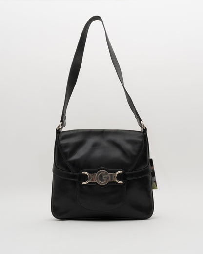 70s GUCCI Black Leather Saddle Bag