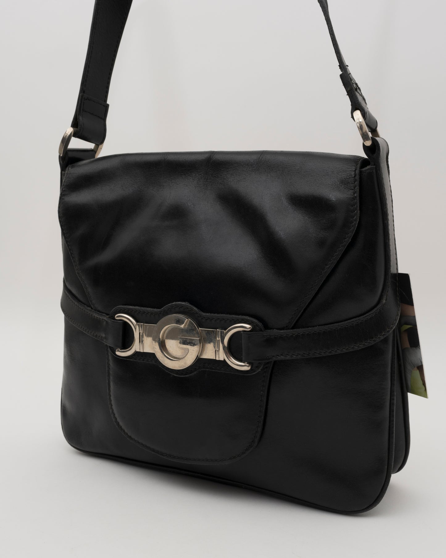 70s GUCCI Black Leather Saddle Bag