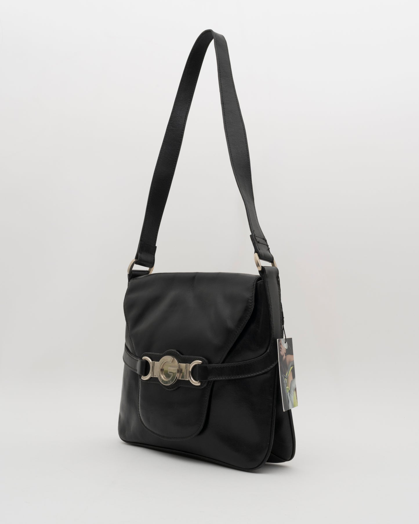 70s GUCCI Black Leather Saddle Bag