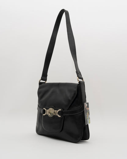 70s GUCCI Black Leather Saddle Bag