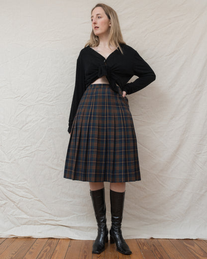 Vintage Plaid Wool Pleated Skirt (S/M)
