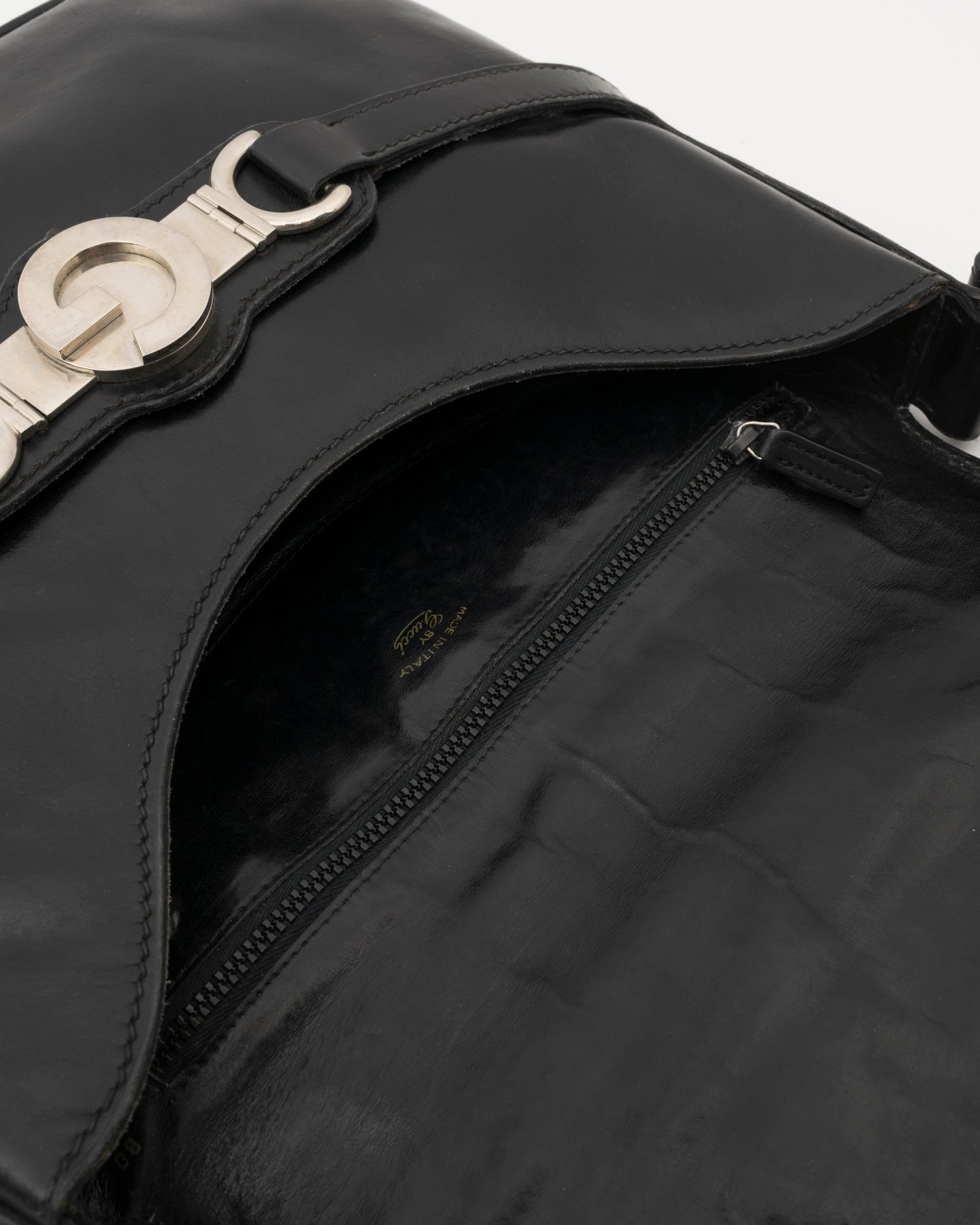 70s GUCCI Black Leather Saddle Bag