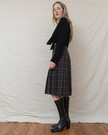 Vintage Plaid Wool Pleated Skirt (S/M)