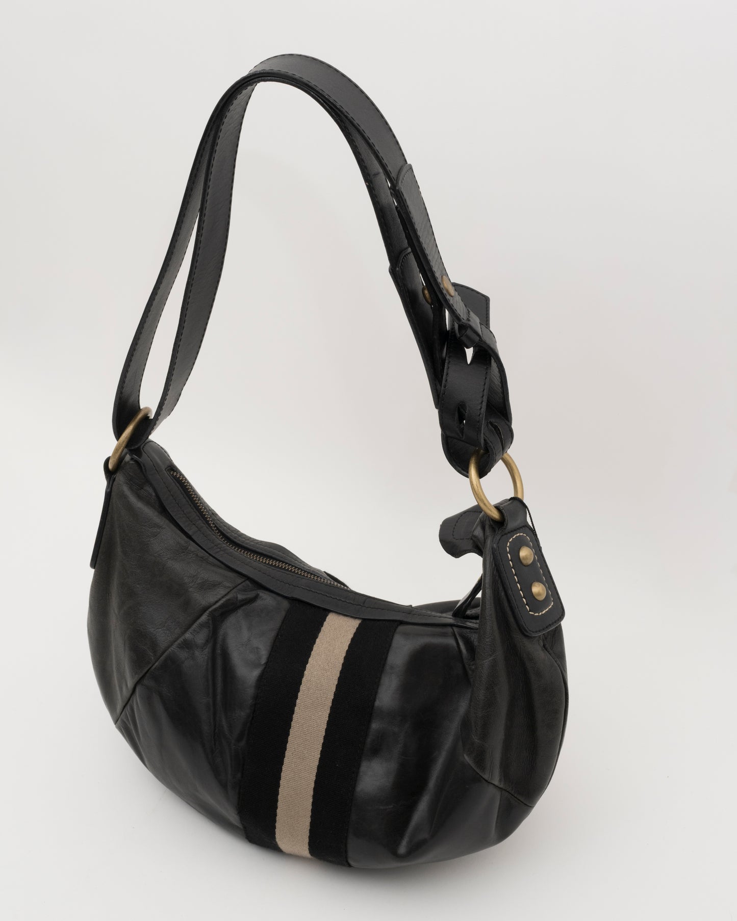 2000s BALLYS Back Striped Leather Hobo Bag