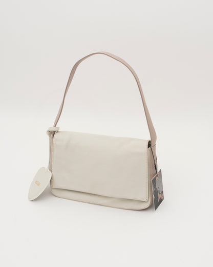 90s MOSCHINO Colorblock Leather Shoulder Bag w/Heart Mirror Charm