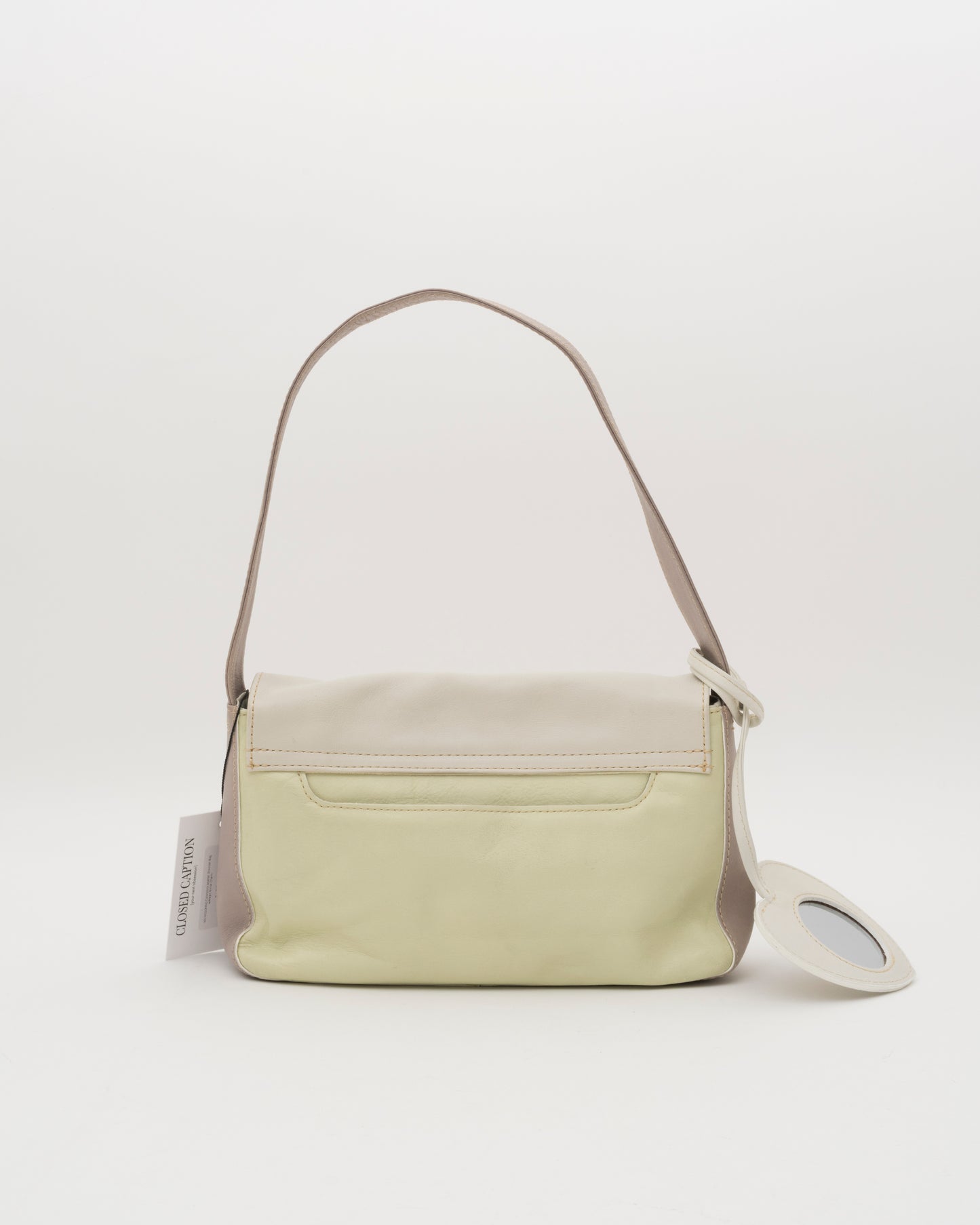 90s MOSCHINO Colorblock Leather Shoulder Bag w/Heart Mirror Charm