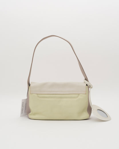 90s MOSCHINO Colorblock Leather Shoulder Bag w/Heart Mirror Charm