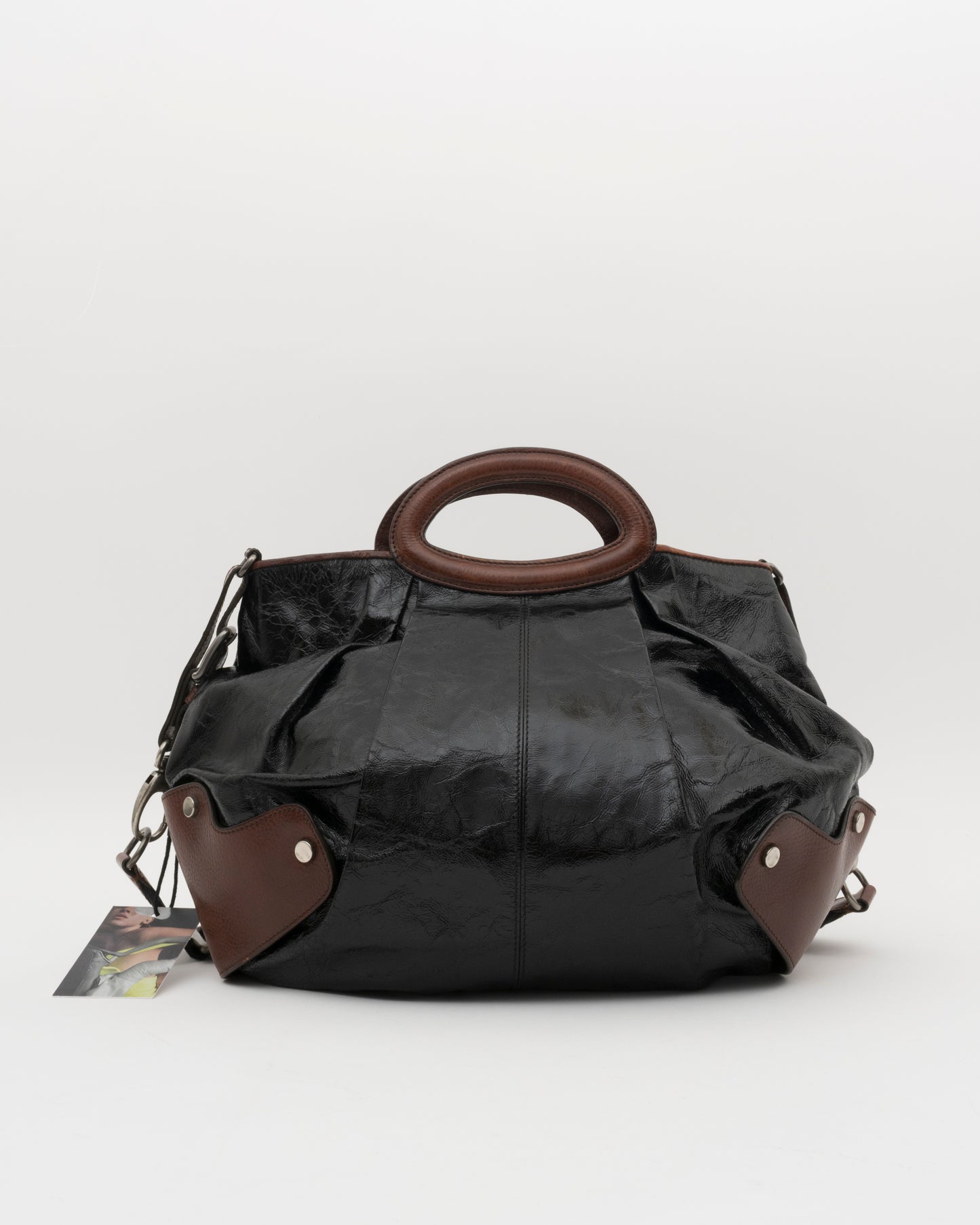 2000s MARNI Black Patent Leather Balloon 2-Way Bag