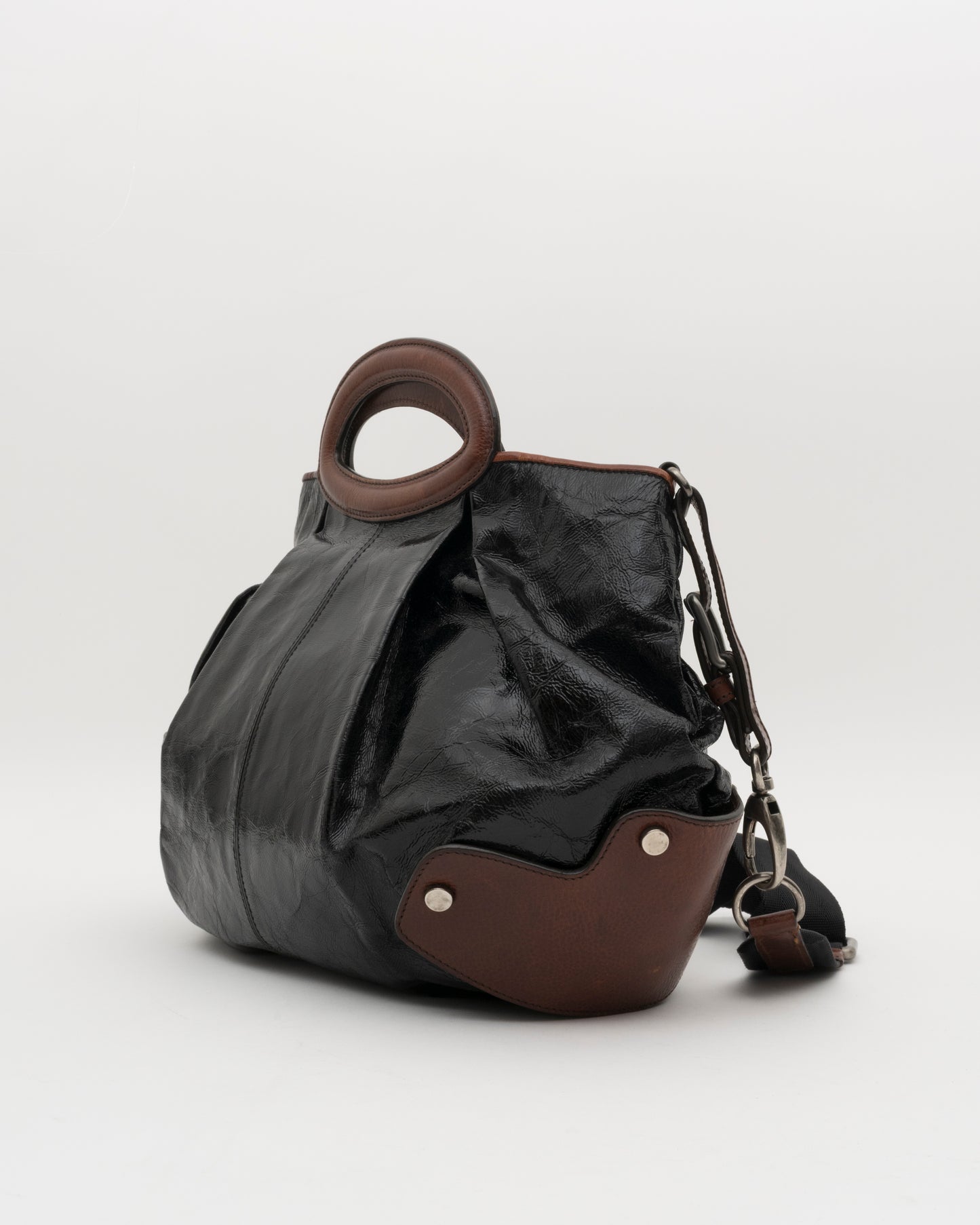 2000s MARNI Black Patent Leather Balloon 2-Way Bag