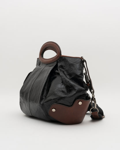 2000s MARNI Black Patent Leather Balloon 2-Way Bag
