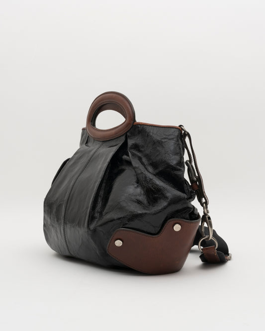 2000s MARNI Black Patent Leather Balloon 2-Way Bag