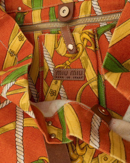 2000s MIU MIU Equestrian Canvas & Leather Bag