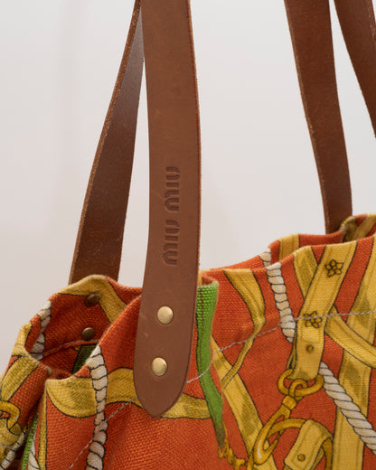 2000s MIU MIU Equestrian Canvas & Leather Bag
