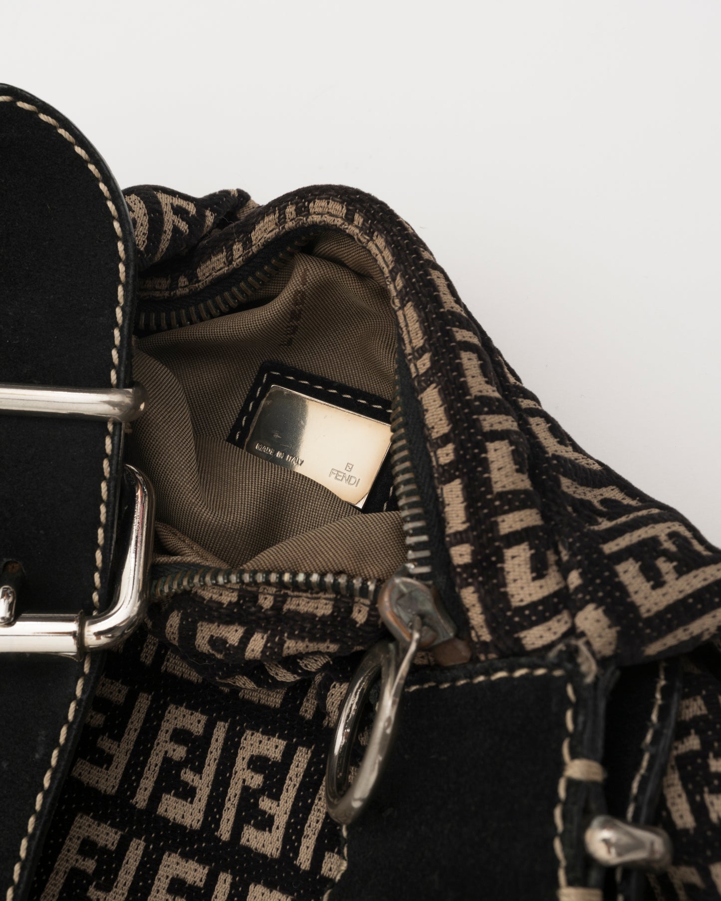 2000s FENDI Zucca Monogram Black Velvet & Canvas Hobo Bag