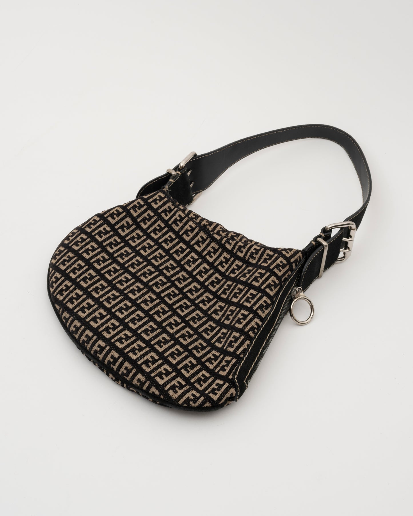 2000s FENDI Zucca Monogram Black Velvet & Canvas Hobo Bag