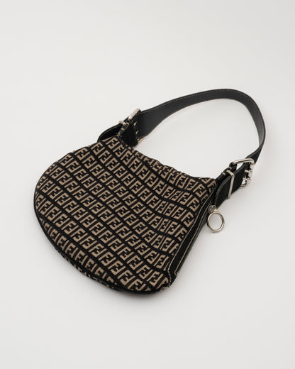 2000s FENDI Zucca Monogram Black Velvet & Canvas Hobo Bag