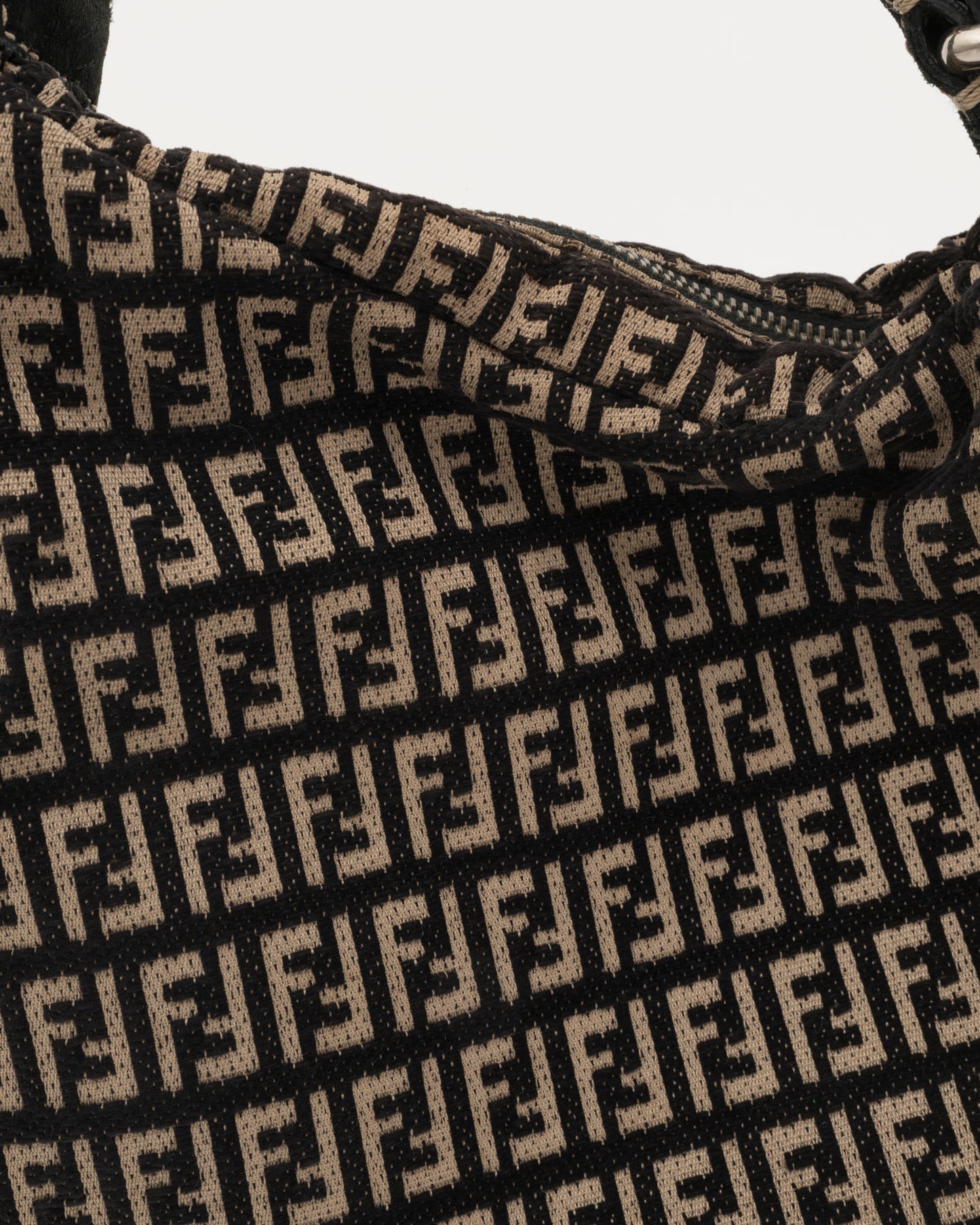 2000s FENDI Zucca Monogram Black Velvet & Canvas Hobo Bag