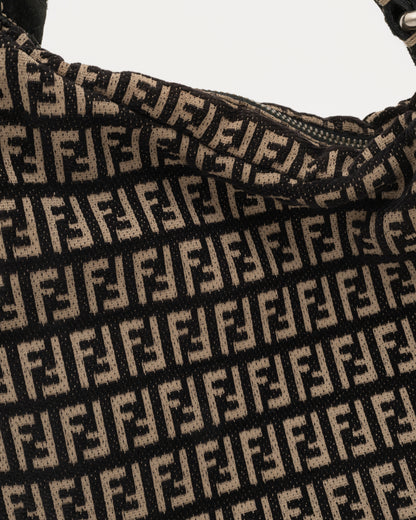2000s FENDI Zucca Monogram Black Velvet & Canvas Hobo Bag