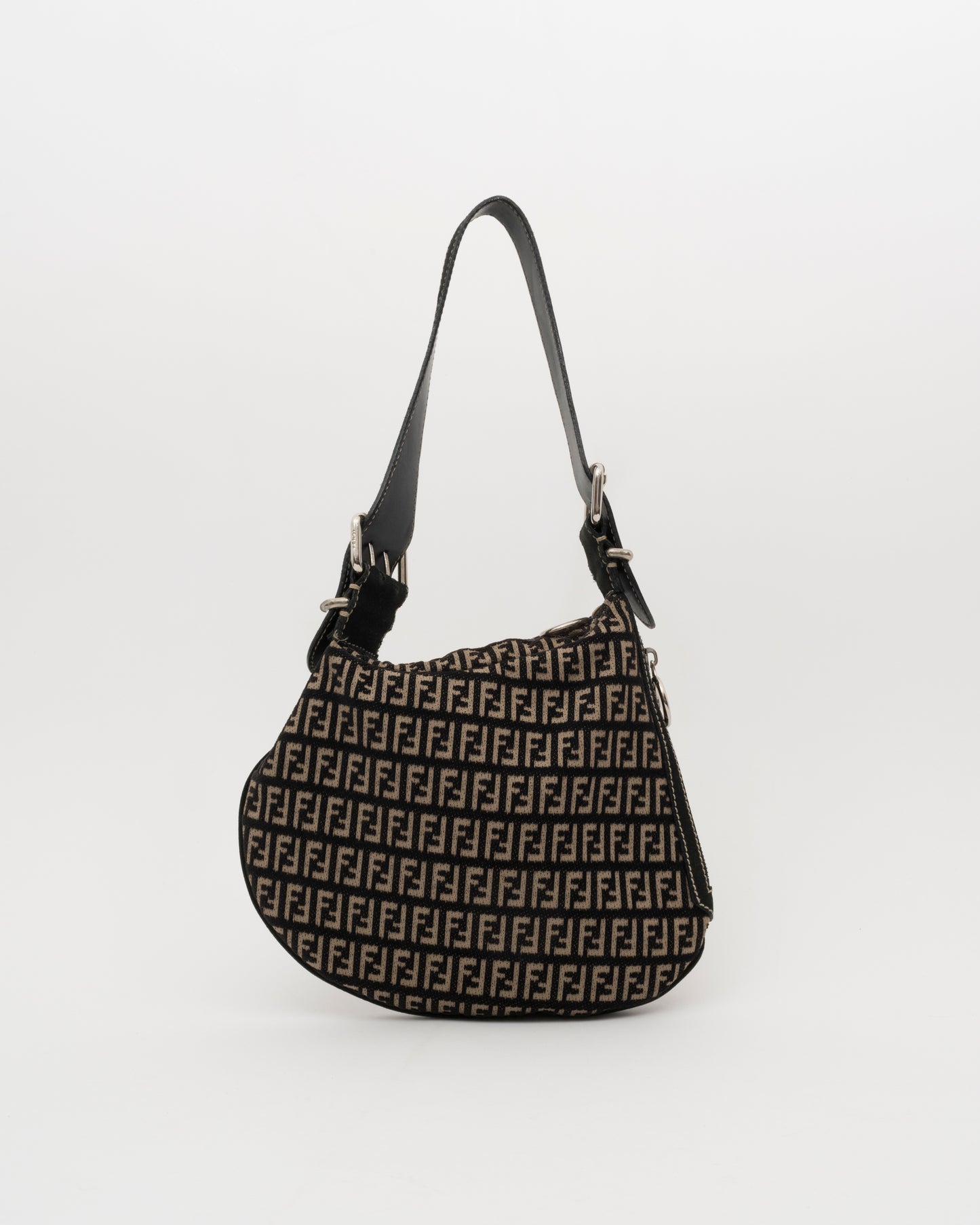 2000s FENDI Zucca Monogram Black Velvet & Canvas Hobo Bag