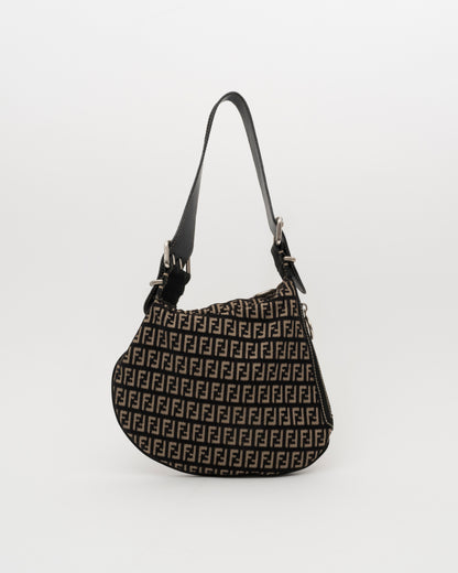 2000s FENDI Zucca Monogram Black Velvet & Canvas Hobo Bag