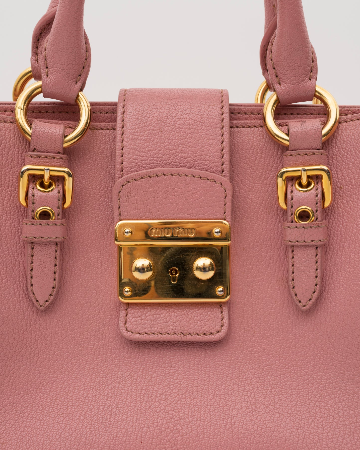 2000s MIU MIU Pink Madras Leather Structured Lock Satchel