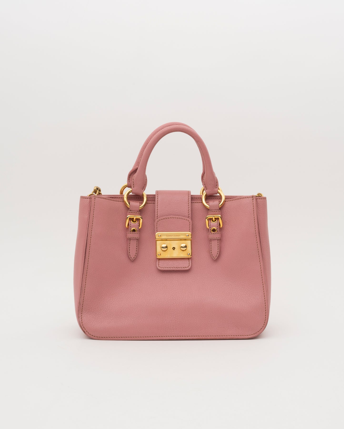 2000s MIU MIU Pink Madras Leather Structured Lock Satchel