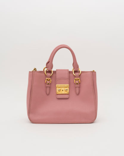 2000s MIU MIU Pink Madras Leather Structured Lock Satchel