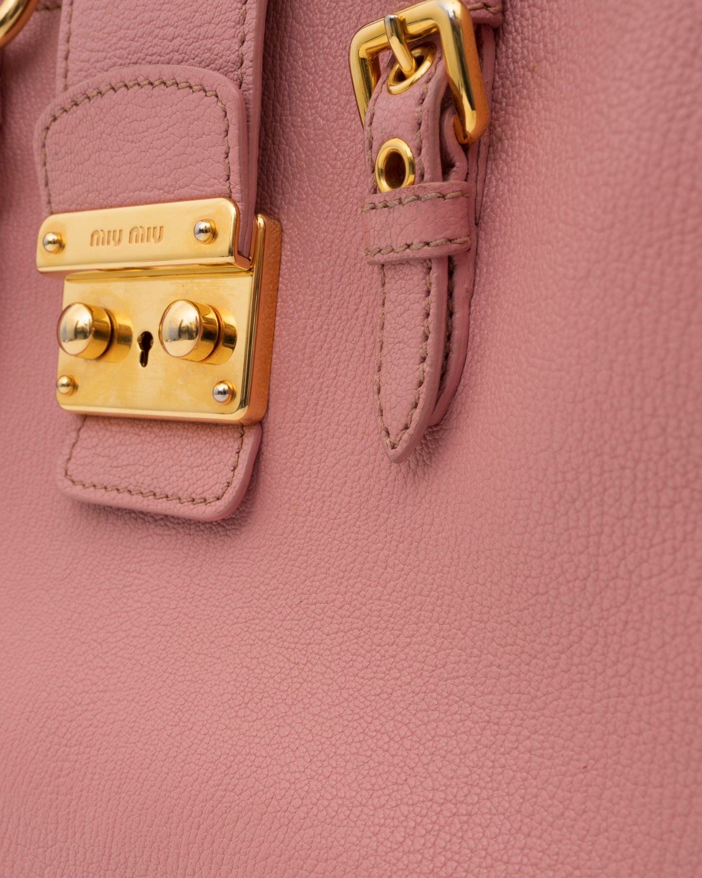 2000s MIU MIU Pink Madras Leather Structured Lock Satchel