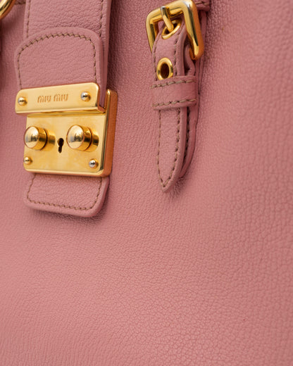 2000s MIU MIU Pink Madras Leather Structured Lock Satchel