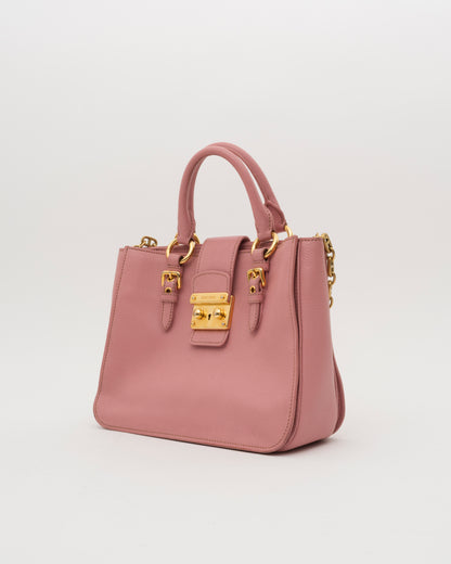 2000s MIU MIU Pink Madras Leather Structured Lock Satchel