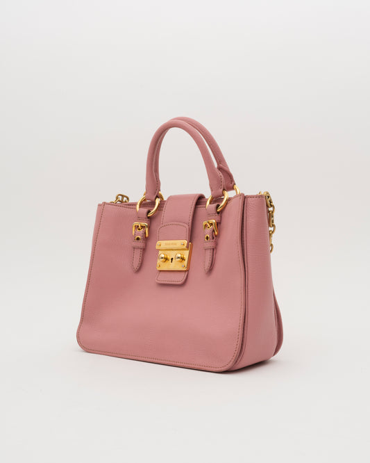 2000s MIU MIU Pink Madras Leather Structured Lock Satchel