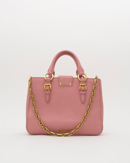 2000s MIU MIU Pink Madras Leather Structured Lock Satchel