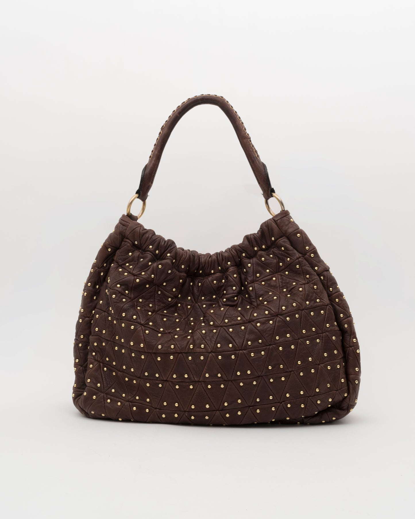 2000s MIU MIU Studded Brown Quilted Leather Bag