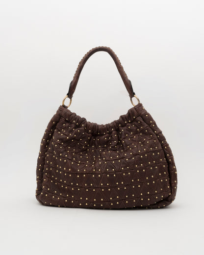 2000s MIU MIU Studded Brown Quilted Leather Bag