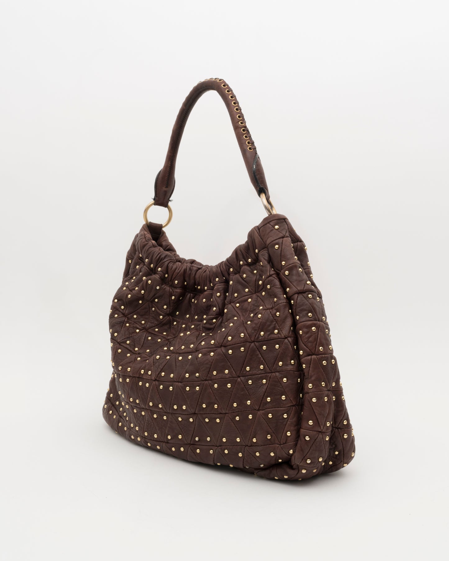 2000s MIU MIU Studded Brown Quilted Leather Bag