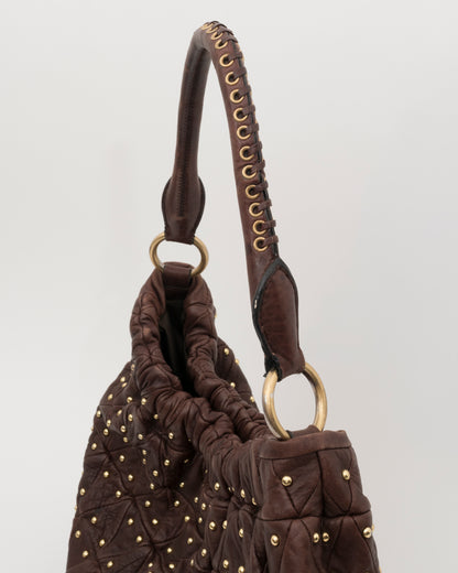 2000s MIU MIU Studded Brown Quilted Leather Bag
