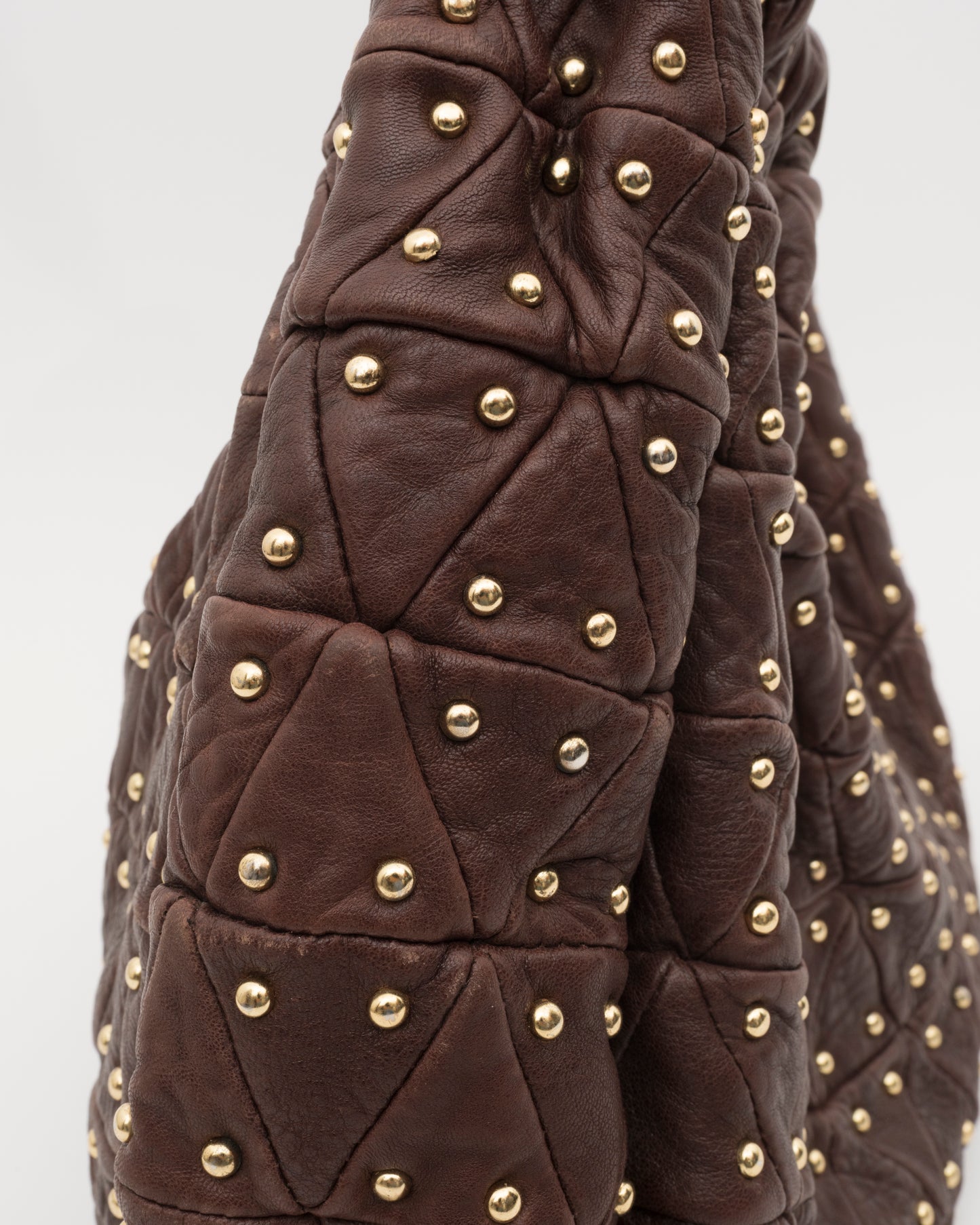 2000s MIU MIU Studded Brown Quilted Leather Bag