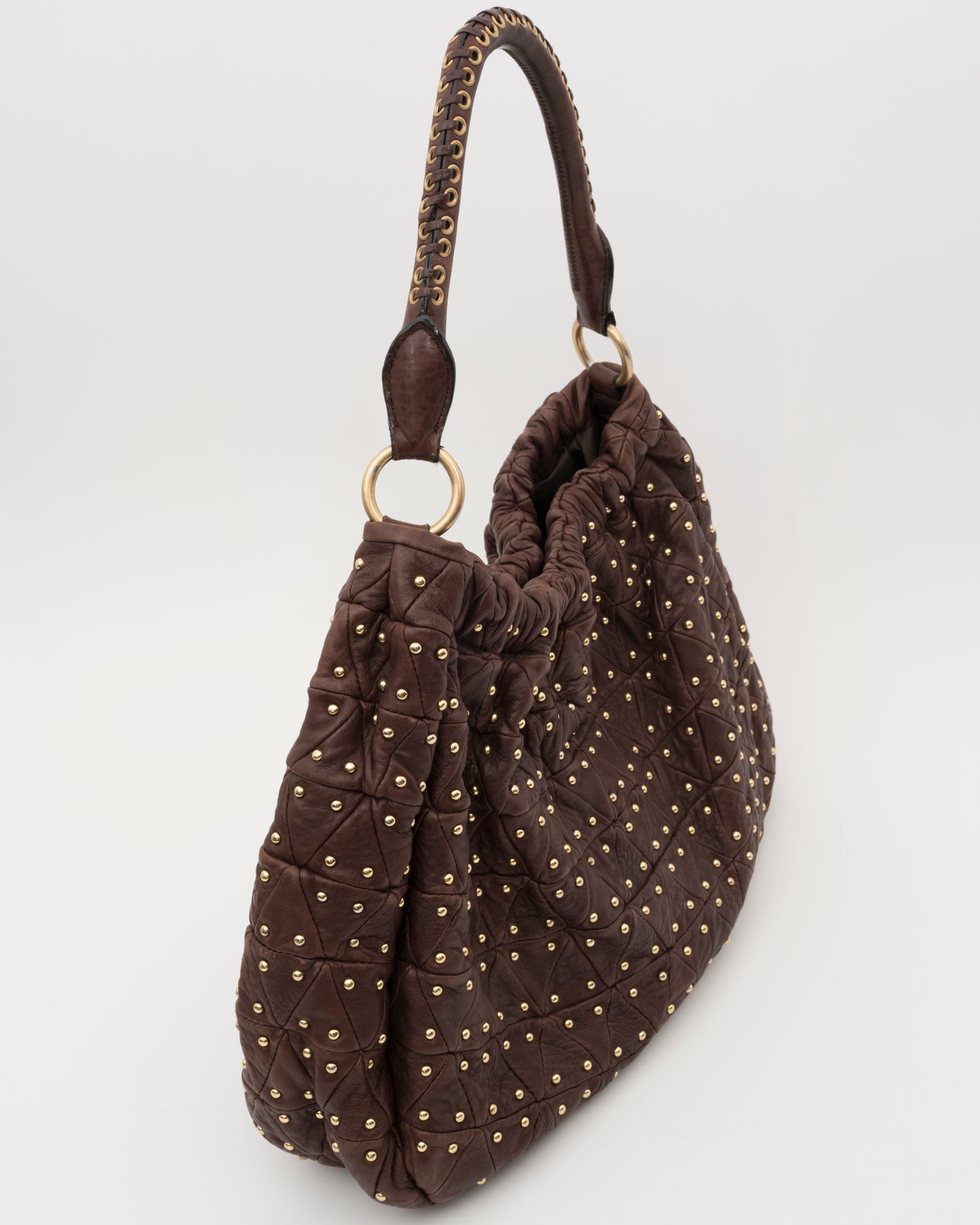 2000s MIU MIU Studded Brown Quilted Leather Bag