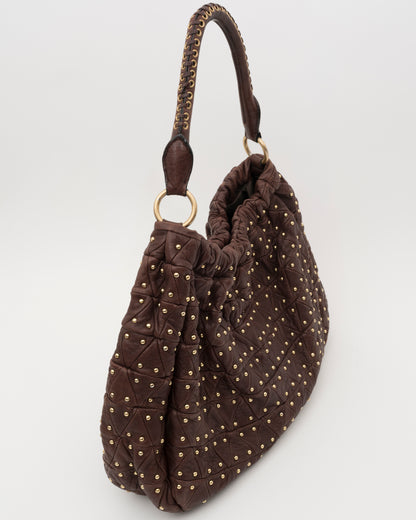 2000s MIU MIU Studded Brown Quilted Leather Bag