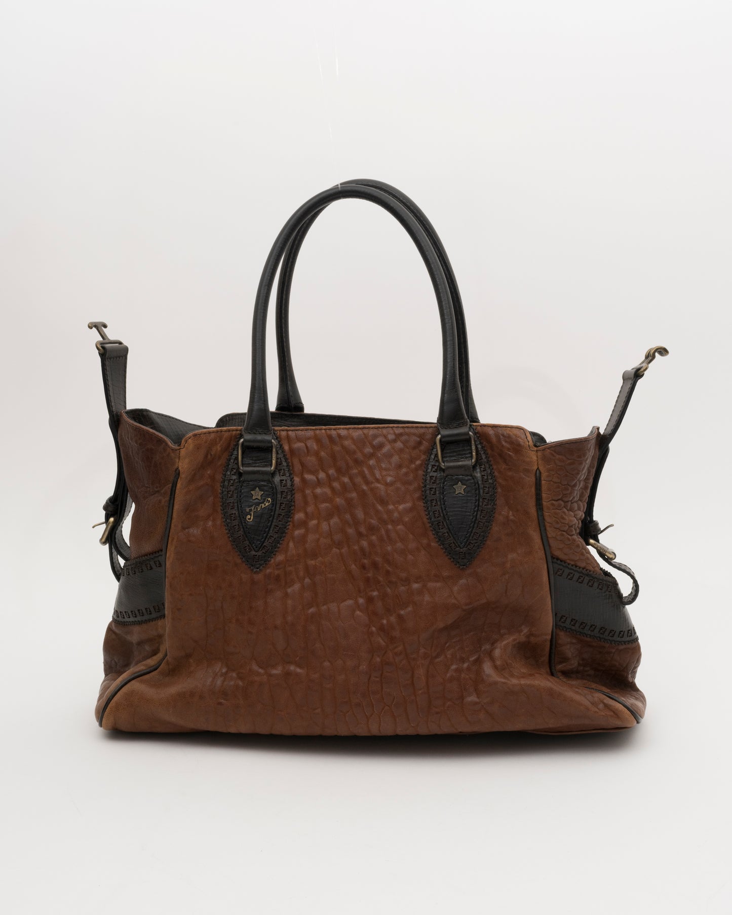 2000s FENDI Brown Leather Large Etniko Du Jour Bag