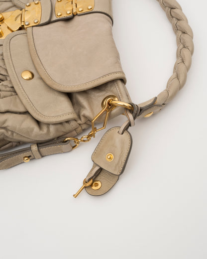 2000s MIU MIU Beige Matelasse Leather Coffer Bag